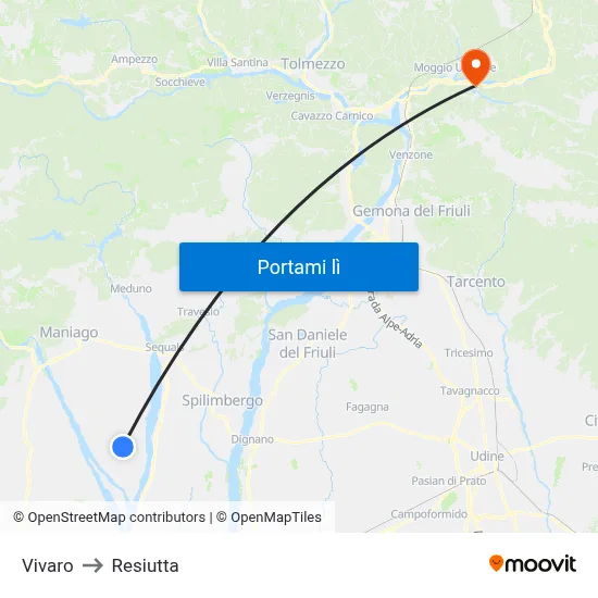 Vivaro to Resiutta map