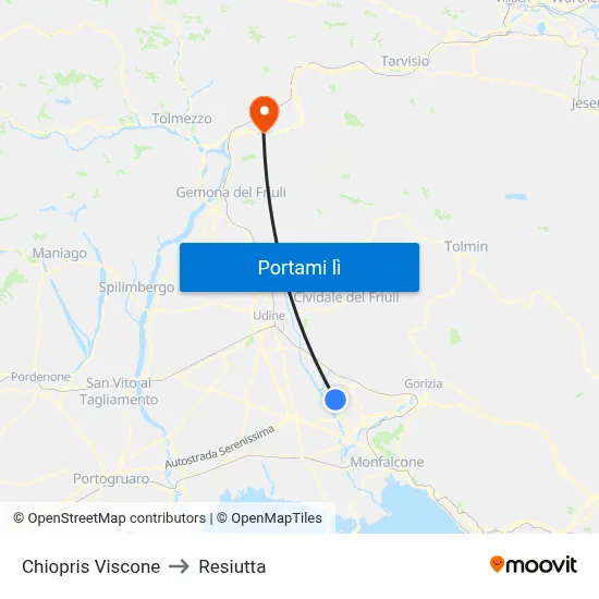 Chiopris Viscone to Resiutta map