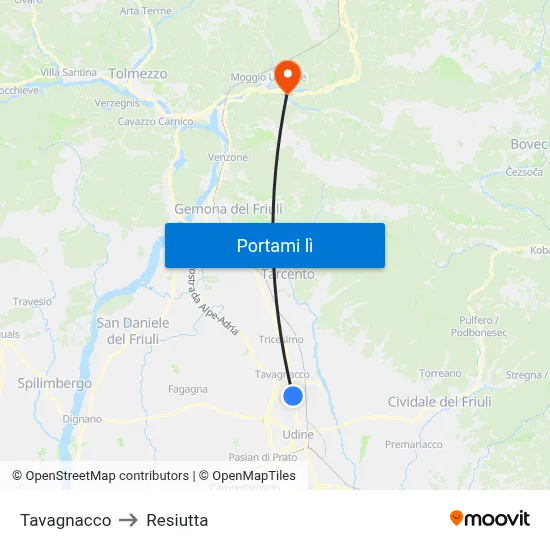 Tavagnacco to Resiutta map
