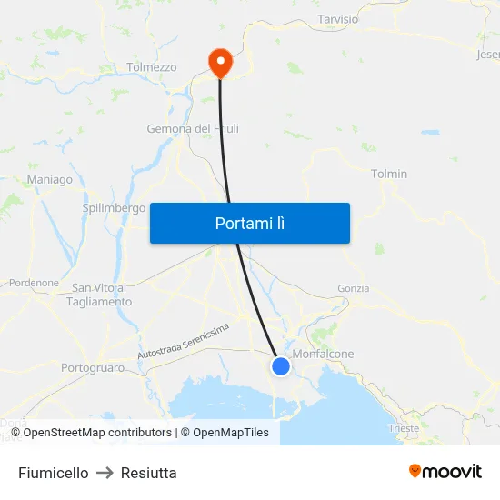 Fiumicello to Resiutta map