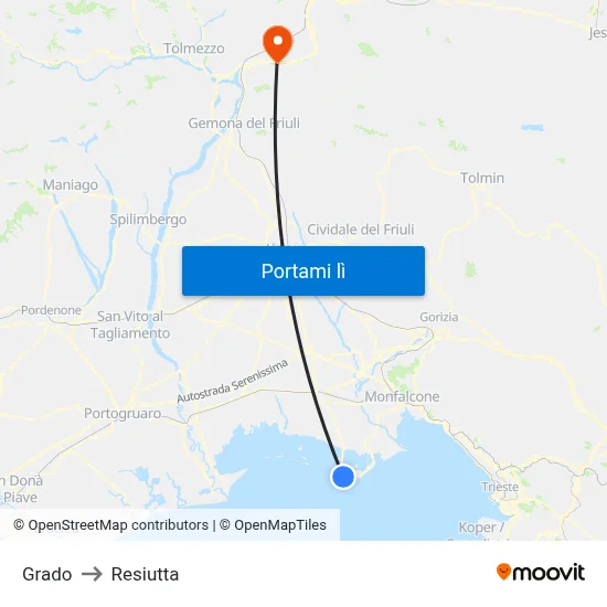 Grado to Resiutta map