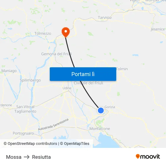 Mossa to Resiutta map