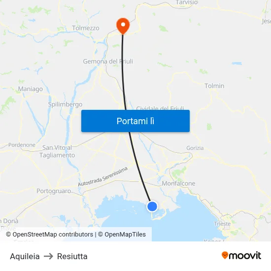 Aquileia to Resiutta map