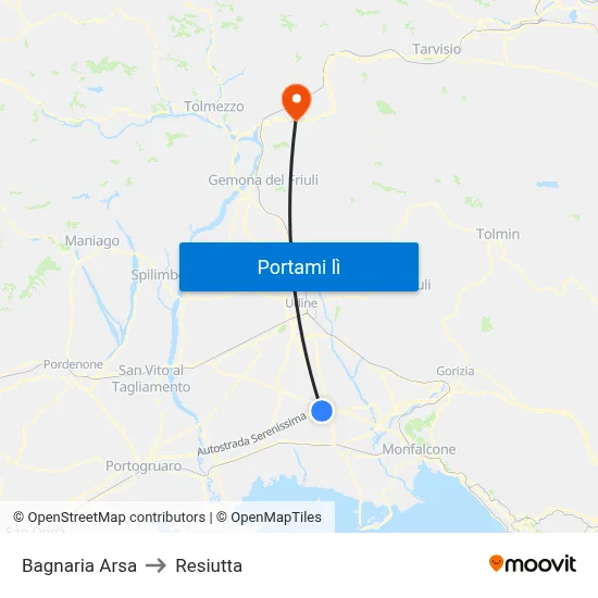 Bagnaria Arsa to Resiutta map