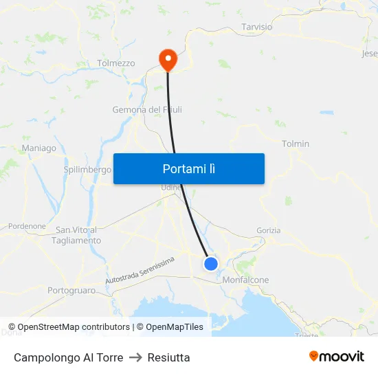 Campolongo Al Torre to Resiutta map