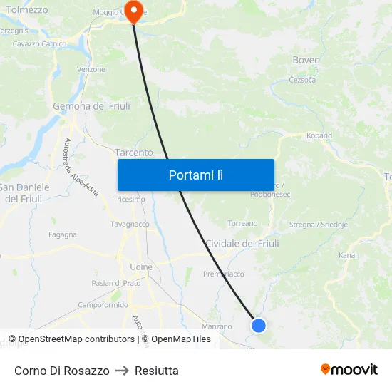 Corno Di Rosazzo to Resiutta map