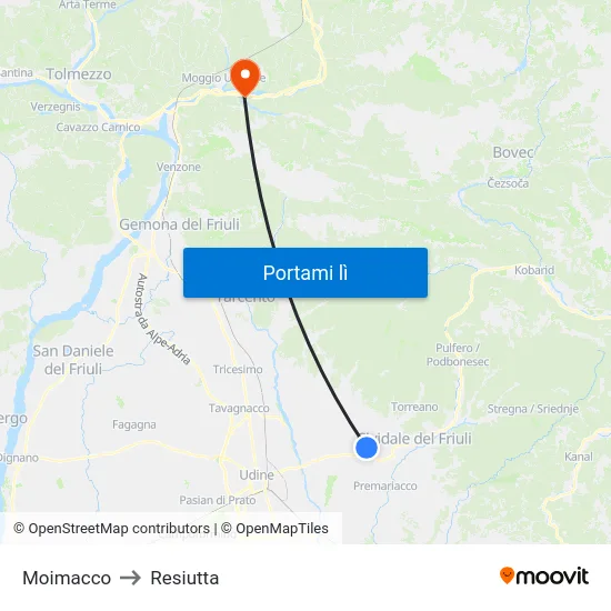 Moimacco to Resiutta map