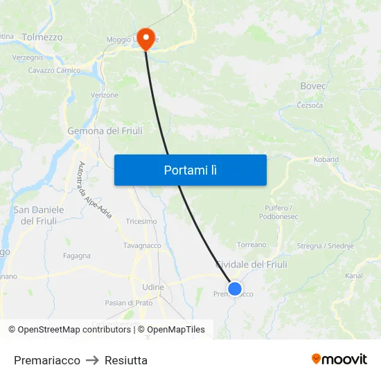 Premariacco to Resiutta map