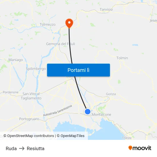 Ruda to Resiutta map