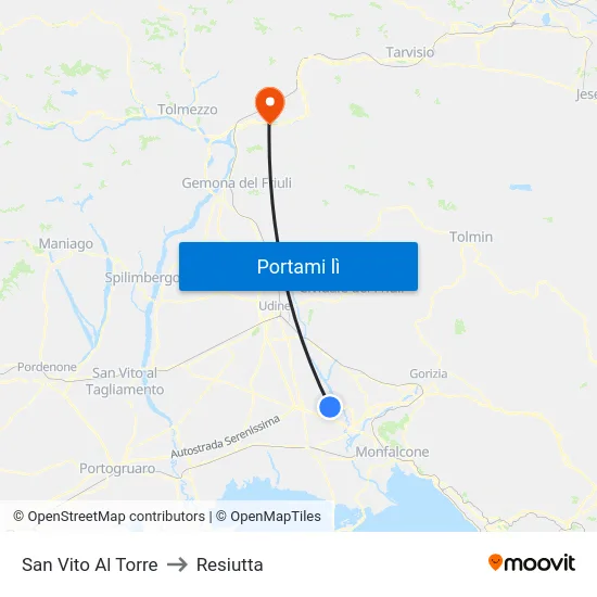 San Vito Al Torre to Resiutta map