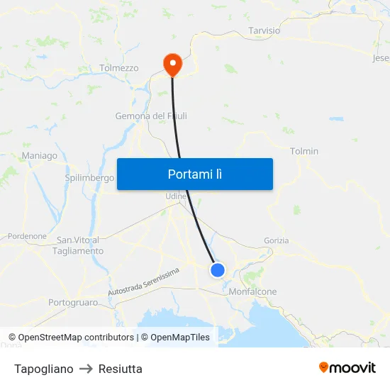 Tapogliano to Resiutta map