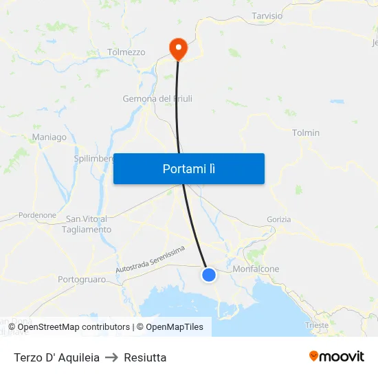 Terzo D' Aquileia to Resiutta map