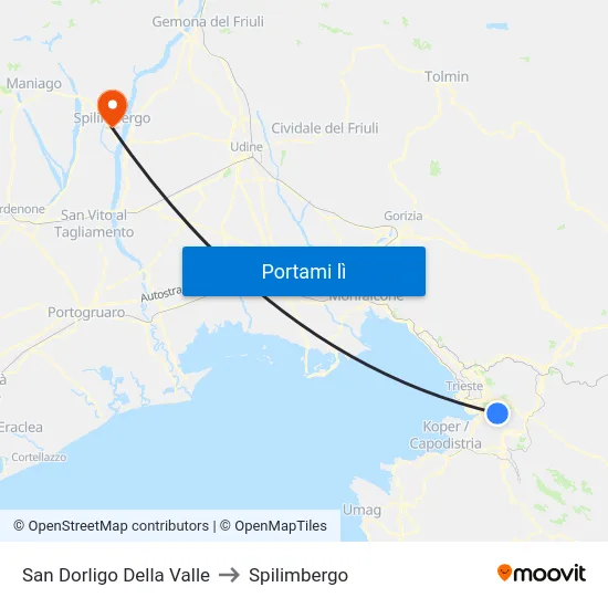 San Dorligo Della Valle to Spilimbergo map