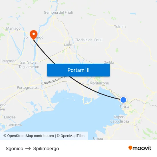 Sgonico to Spilimbergo map