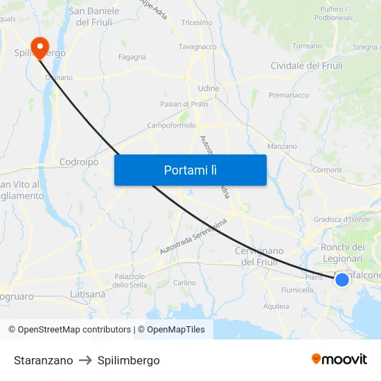 Staranzano to Spilimbergo map