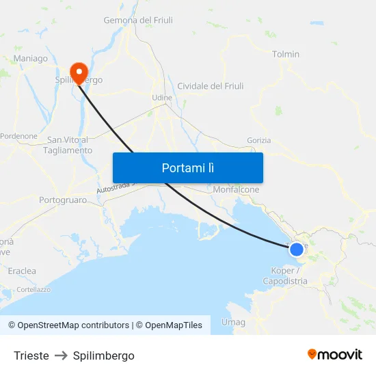Trieste to Spilimbergo map