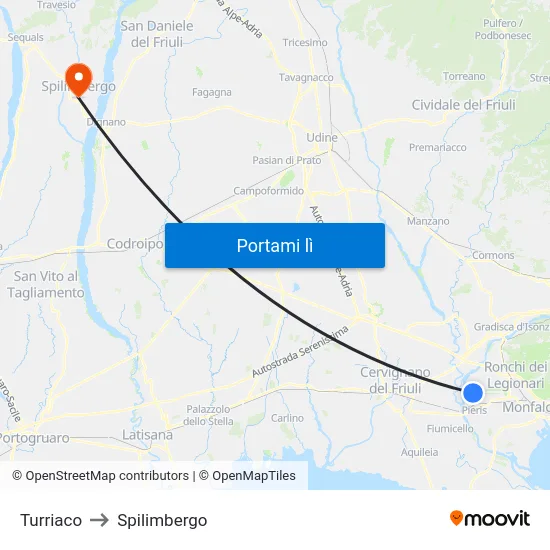 Turriaco to Spilimbergo map