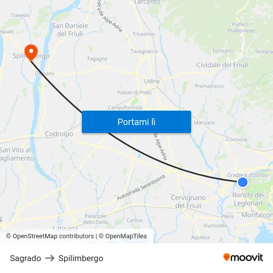 Sagrado to Spilimbergo map