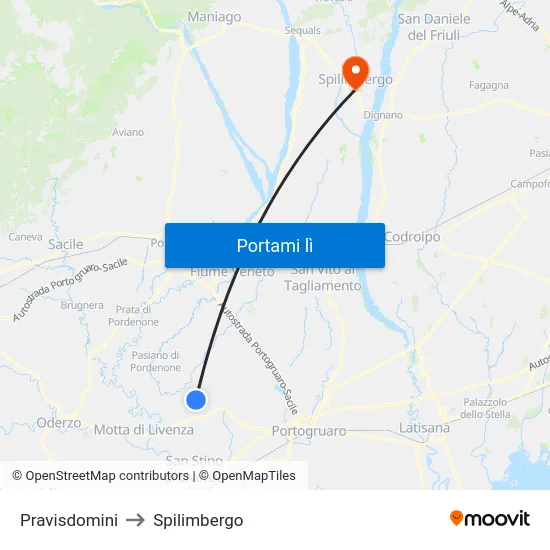 Pravisdomini to Spilimbergo map