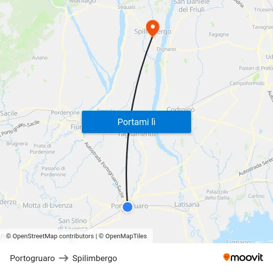 Portogruaro to Spilimbergo map
