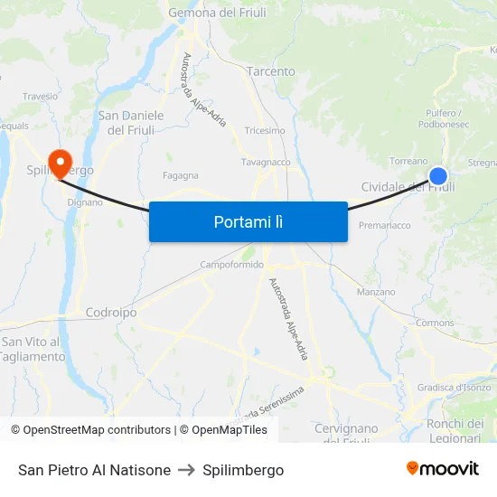 San Pietro Al Natisone to Spilimbergo map