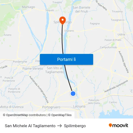 San Michele Al Tagliamento to Spilimbergo map