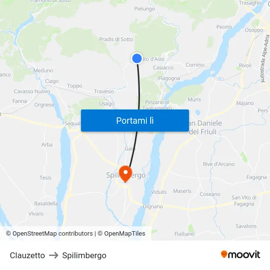 Clauzetto to Spilimbergo map