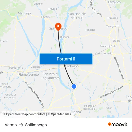 Varmo to Spilimbergo map