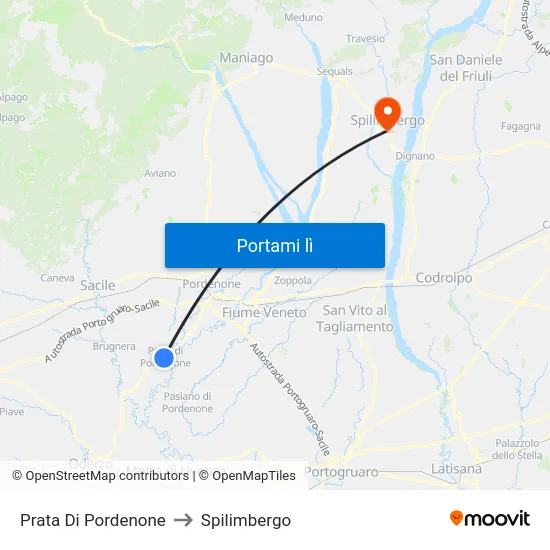 Prata Di Pordenone to Spilimbergo map