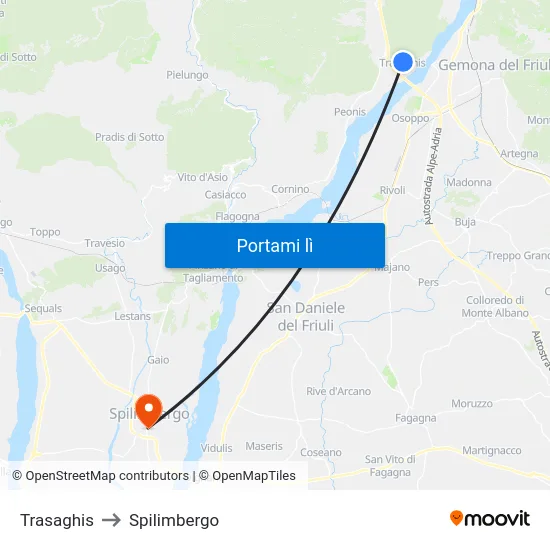 Trasaghis to Spilimbergo map