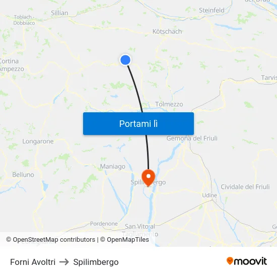 Forni Avoltri to Spilimbergo map