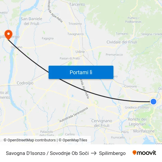Savogna D'Isonzo / Sovodnje Ob Soči to Spilimbergo map
