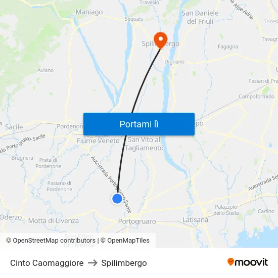Cinto Caomaggiore to Spilimbergo map