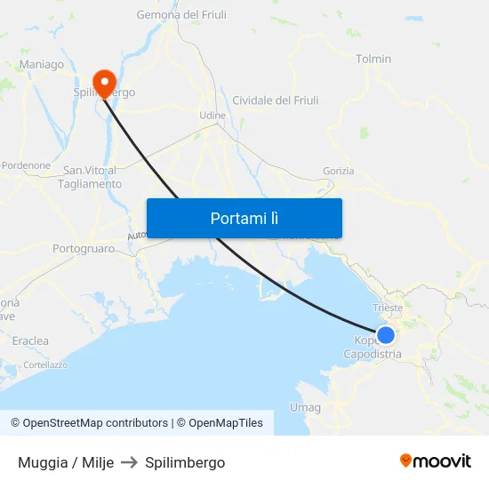 Muggia / Milje to Spilimbergo map