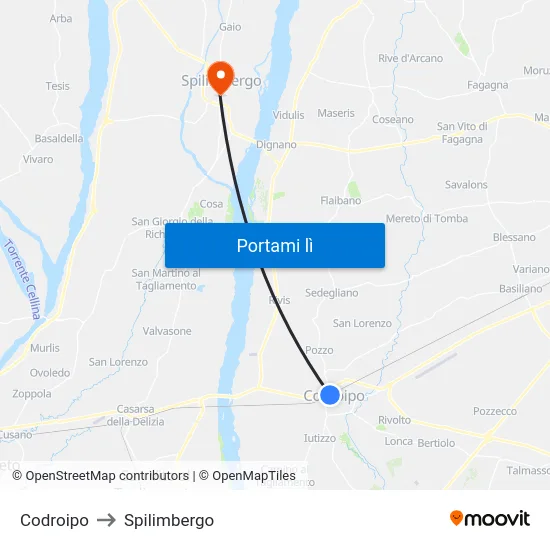 Codroipo to Spilimbergo map
