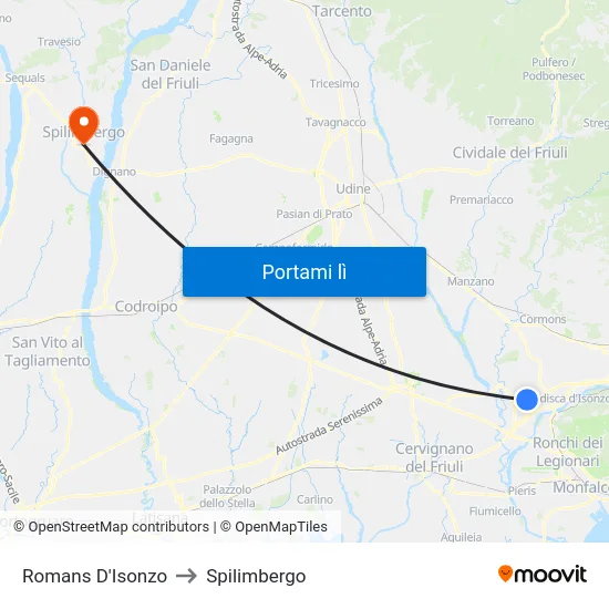 Romans D'Isonzo to Spilimbergo map