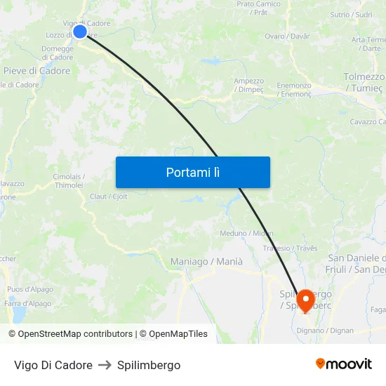 Vigo Di Cadore to Spilimbergo map