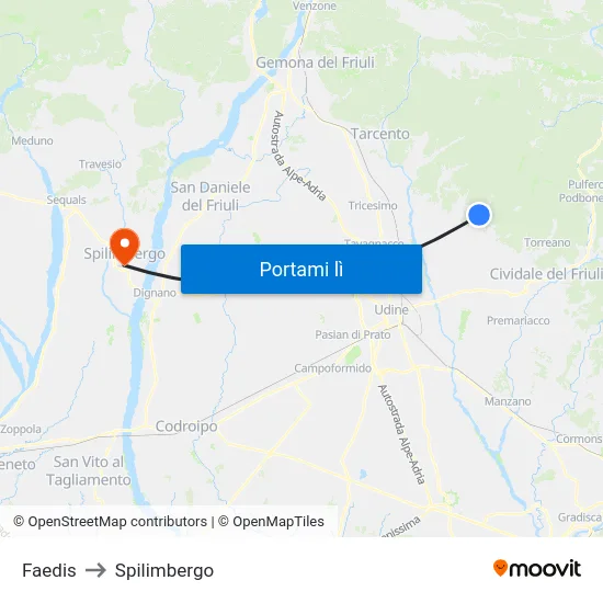 Faedis to Spilimbergo map