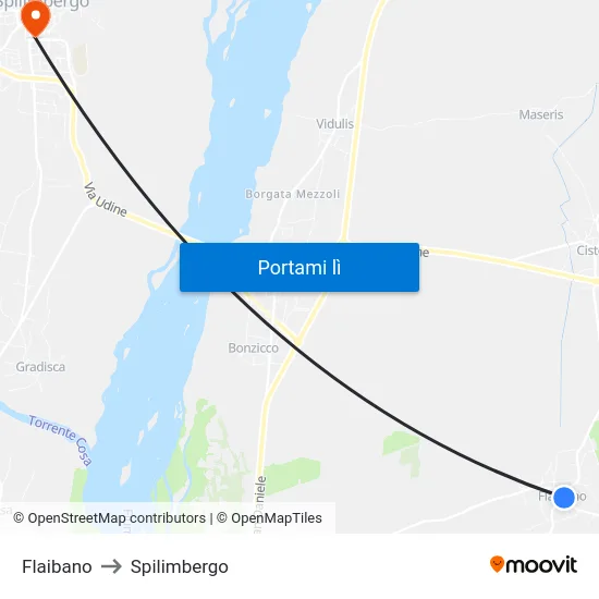 Flaibano to Spilimbergo map