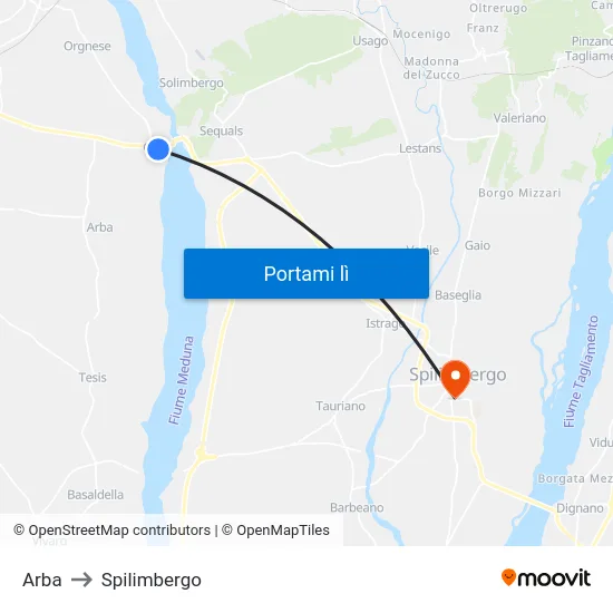 Arba to Spilimbergo map