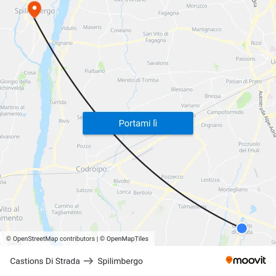 Castions Di Strada to Spilimbergo map