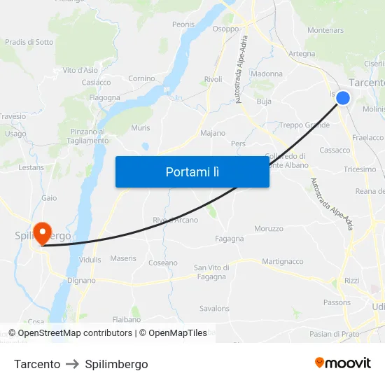 Tarcento to Spilimbergo map