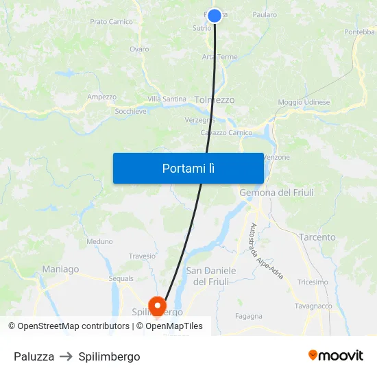 Paluzza to Spilimbergo map