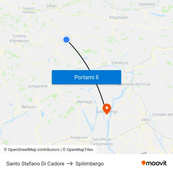 Santo Stefano Di Cadore to Spilimbergo map