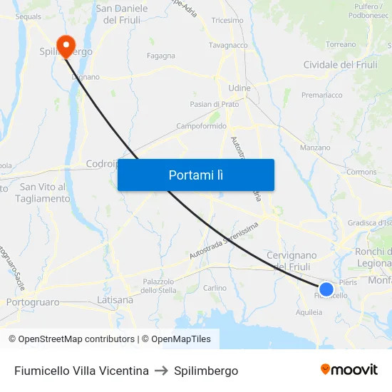 Fiumicello Villa Vicentina to Spilimbergo map