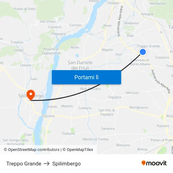 Treppo Grande to Spilimbergo map