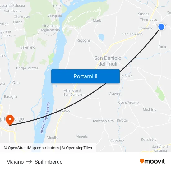 Majano to Spilimbergo map