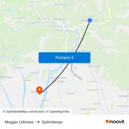 Moggio Udinese to Spilimbergo map