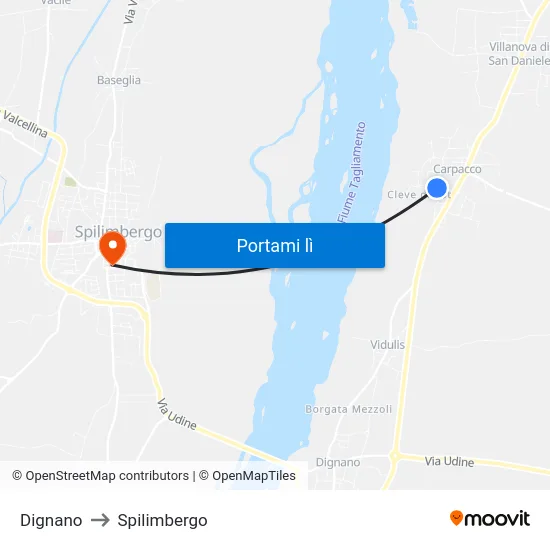 Dignano to Spilimbergo map