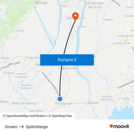 Gruaro to Spilimbergo map